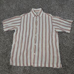 Banana Republic Linen Shirt Men's Small White Stripe Button Up Short Sleeve